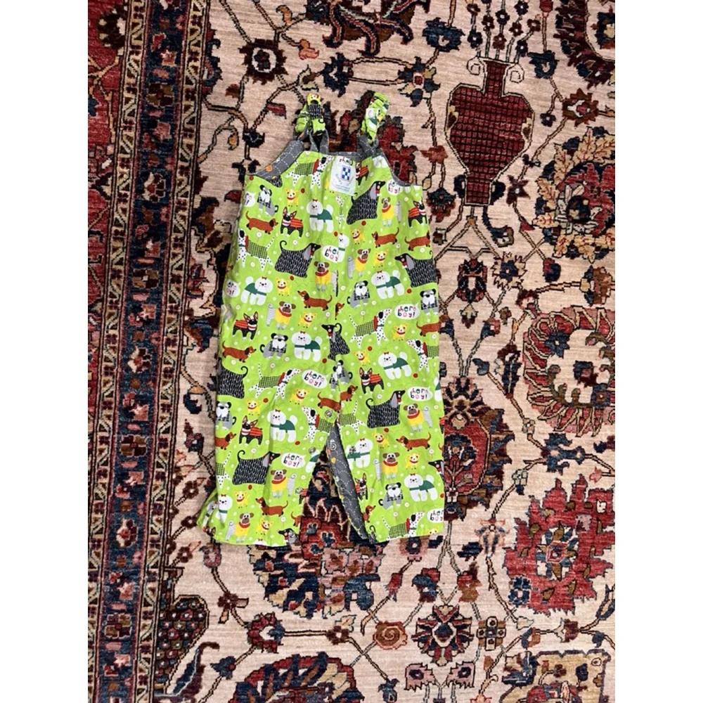 Vintage Handmade Little Kid Puppy Print and Sporty Balls Overalls